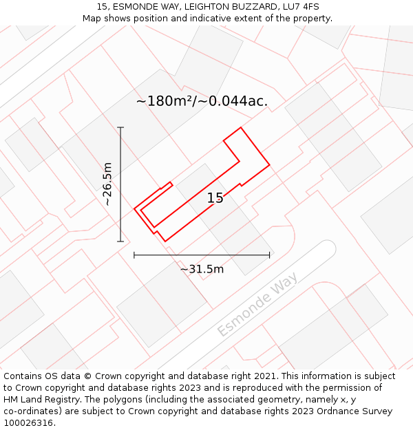 15, ESMONDE WAY, LEIGHTON BUZZARD, LU7 4FS: Plot and title map