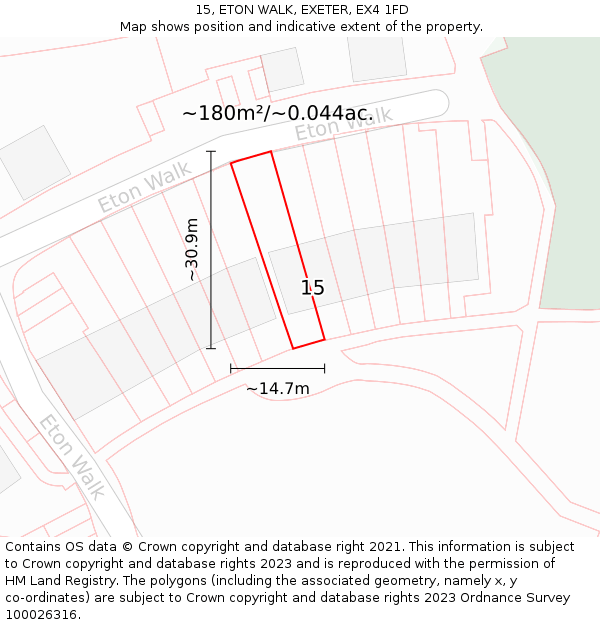 15, ETON WALK, EXETER, EX4 1FD: Plot and title map