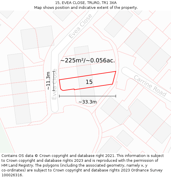 15, EVEA CLOSE, TRURO, TR1 3XA: Plot and title map
