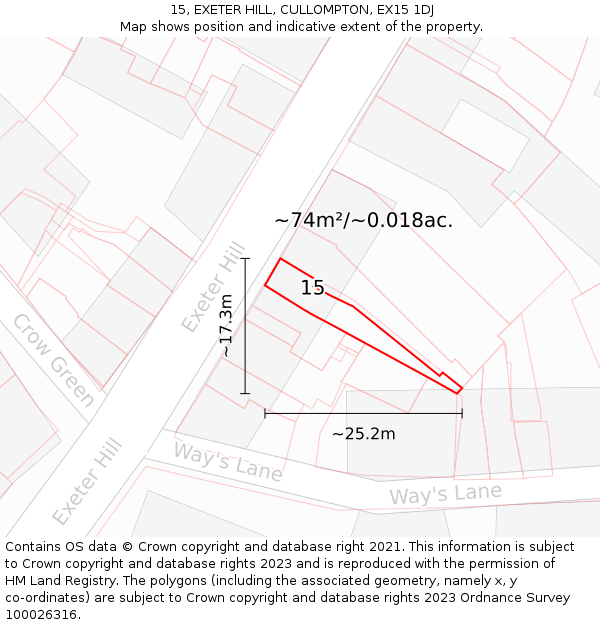 15, EXETER HILL, CULLOMPTON, EX15 1DJ: Plot and title map
