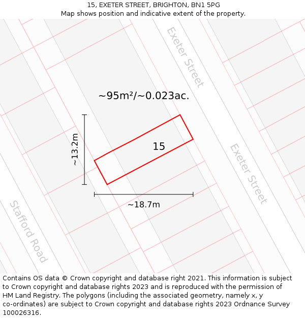 15, EXETER STREET, BRIGHTON, BN1 5PG: Plot and title map
