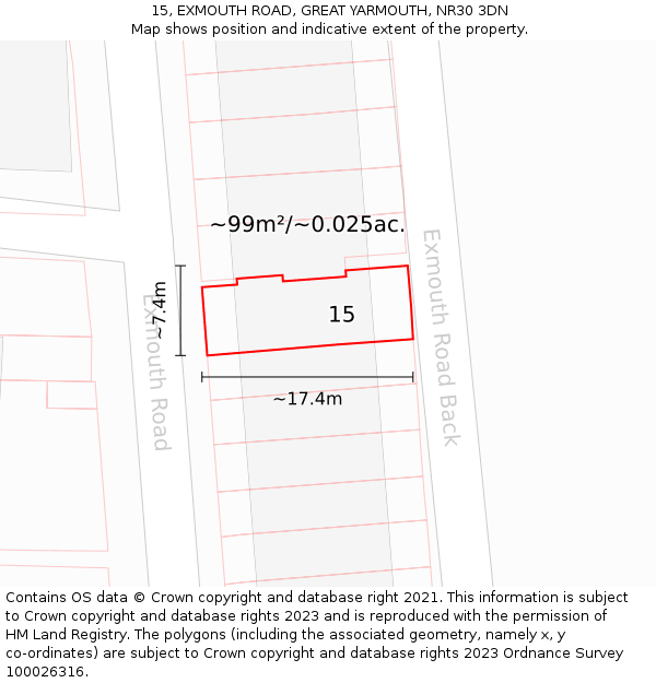 15, EXMOUTH ROAD, GREAT YARMOUTH, NR30 3DN: Plot and title map