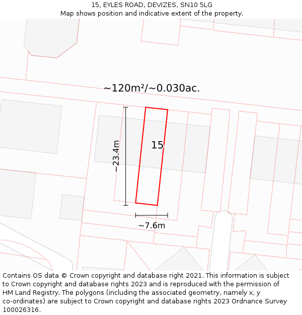 15, EYLES ROAD, DEVIZES, SN10 5LG: Plot and title map