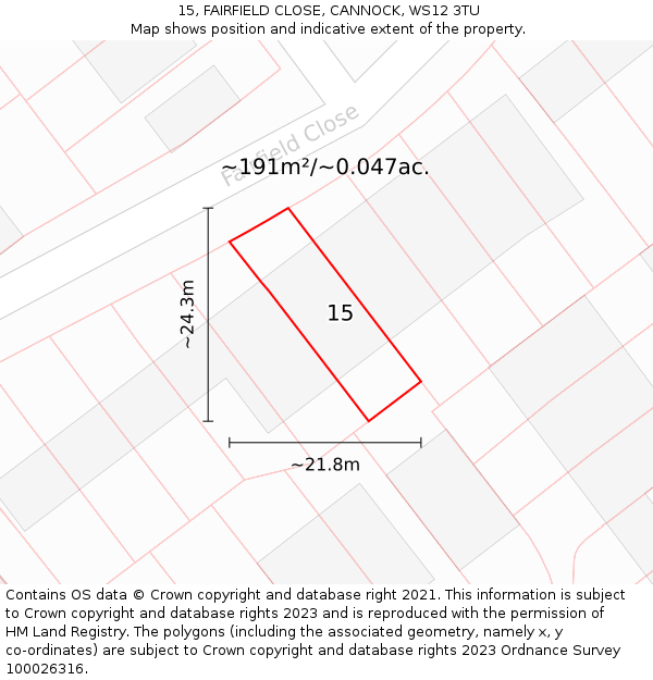 15, FAIRFIELD CLOSE, CANNOCK, WS12 3TU: Plot and title map