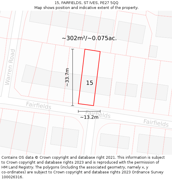 15, FAIRFIELDS, ST IVES, PE27 5QQ: Plot and title map