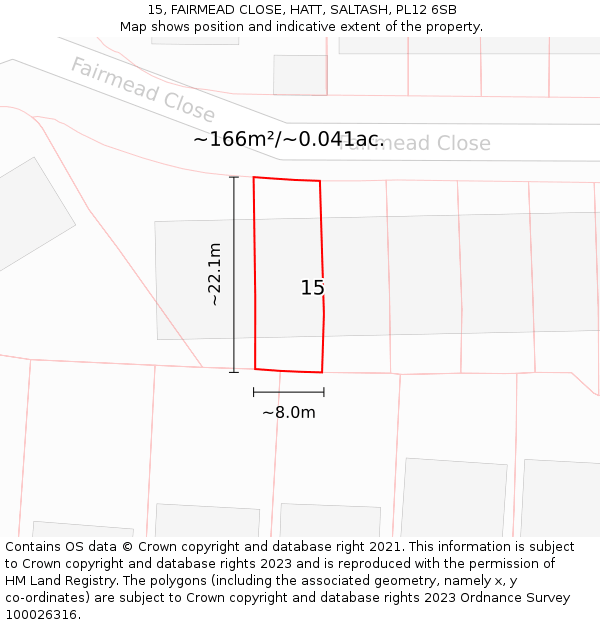 15, FAIRMEAD CLOSE, HATT, SALTASH, PL12 6SB: Plot and title map