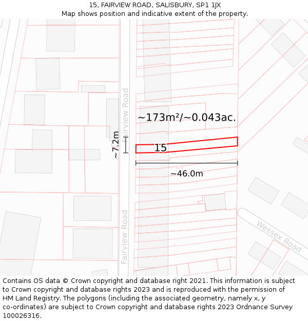 15, FAIRVIEW ROAD, SALISBURY, SP1 1JX: Plot and title map