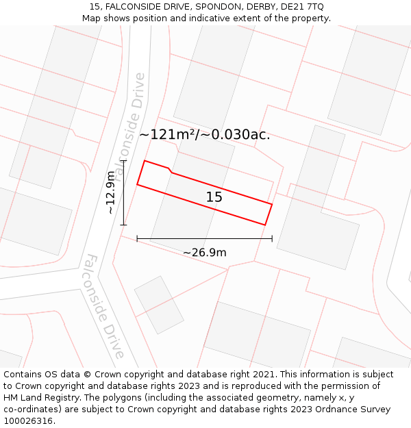 15, FALCONSIDE DRIVE, SPONDON, DERBY, DE21 7TQ: Plot and title map