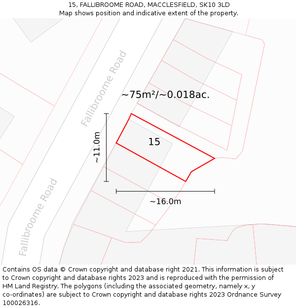 15, FALLIBROOME ROAD, MACCLESFIELD, SK10 3LD: Plot and title map