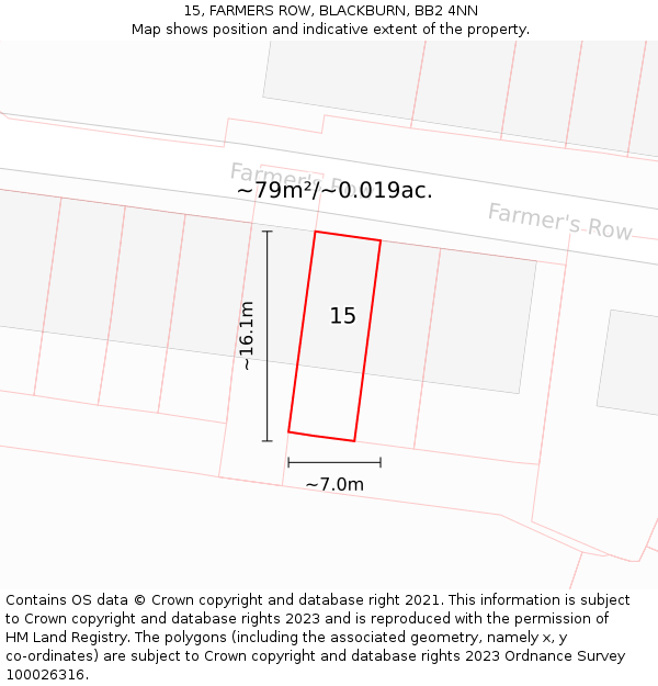 15, FARMERS ROW, BLACKBURN, BB2 4NN: Plot and title map