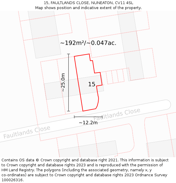 15, FAULTLANDS CLOSE, NUNEATON, CV11 4SL: Plot and title map