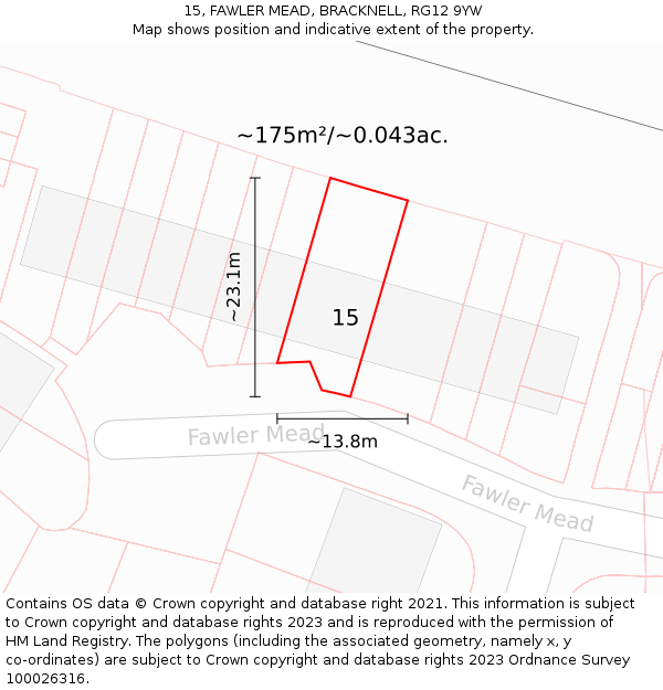 15, FAWLER MEAD, BRACKNELL, RG12 9YW: Plot and title map