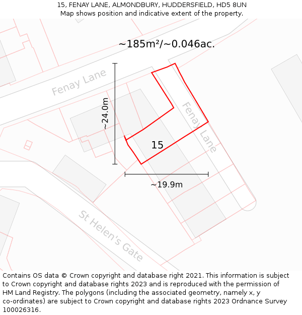 15, FENAY LANE, ALMONDBURY, HUDDERSFIELD, HD5 8UN: Plot and title map