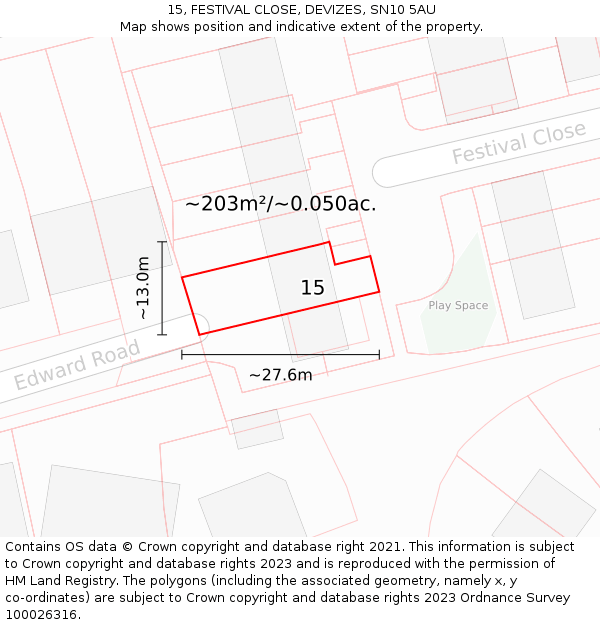 15, FESTIVAL CLOSE, DEVIZES, SN10 5AU: Plot and title map