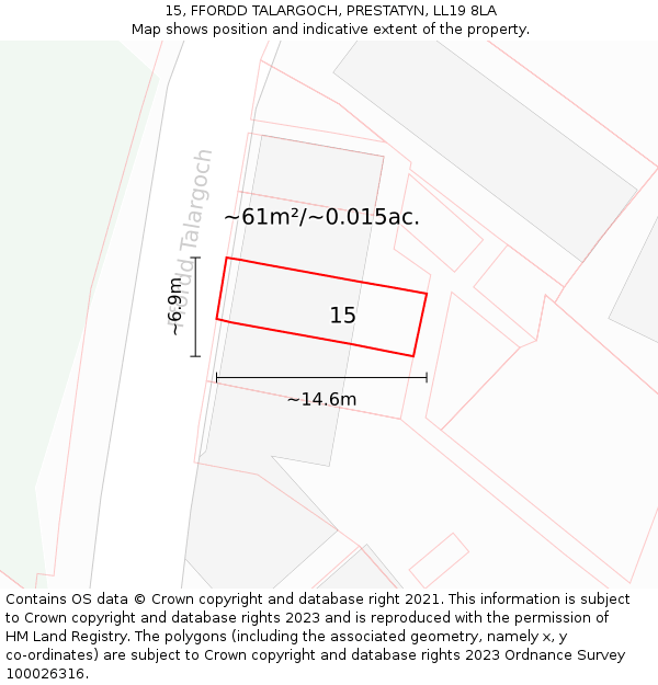 15, FFORDD TALARGOCH, PRESTATYN, LL19 8LA: Plot and title map