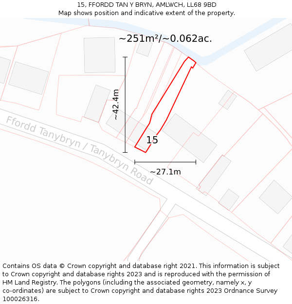15, FFORDD TAN Y BRYN, AMLWCH, LL68 9BD: Plot and title map
