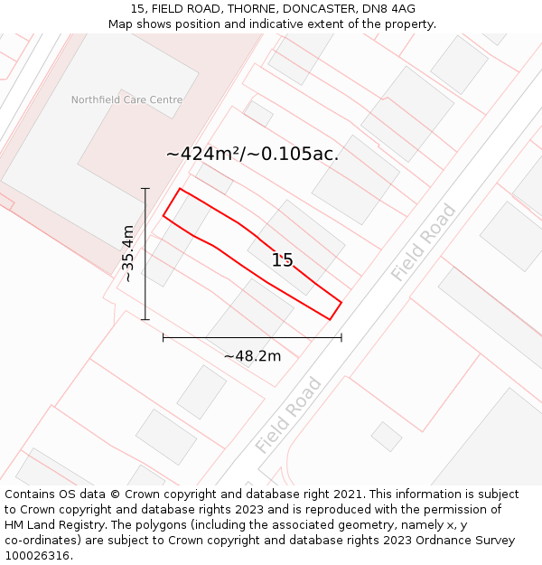 15, FIELD ROAD, THORNE, DONCASTER, DN8 4AG: Plot and title map