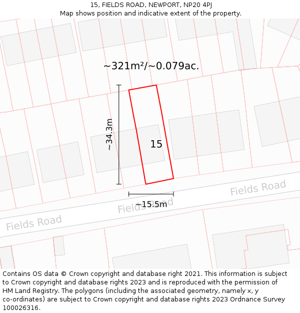 15, FIELDS ROAD, NEWPORT, NP20 4PJ: Plot and title map