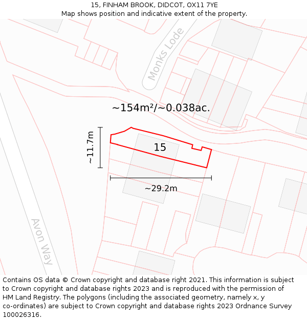 15, FINHAM BROOK, DIDCOT, OX11 7YE: Plot and title map