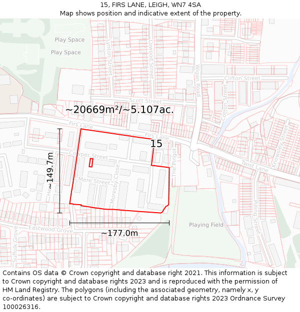 15, FIRS LANE, LEIGH, WN7 4SA: Plot and title map