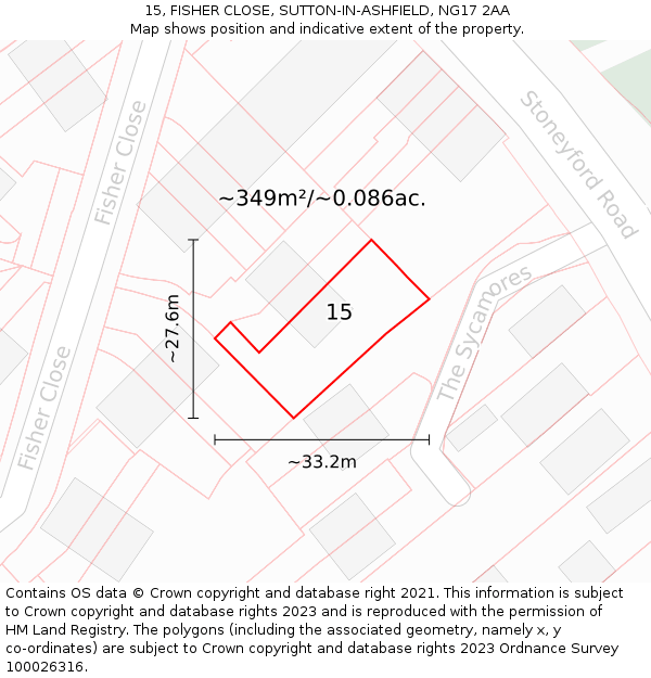 15, FISHER CLOSE, SUTTON-IN-ASHFIELD, NG17 2AA: Plot and title map