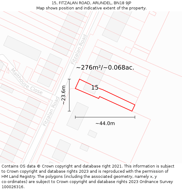 15, FITZALAN ROAD, ARUNDEL, BN18 9JP: Plot and title map
