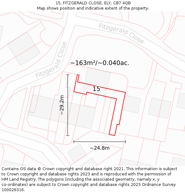 15, FITZGERALD CLOSE, ELY, CB7 4QB: Plot and title map