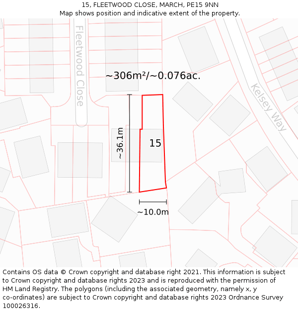 15, FLEETWOOD CLOSE, MARCH, PE15 9NN: Plot and title map