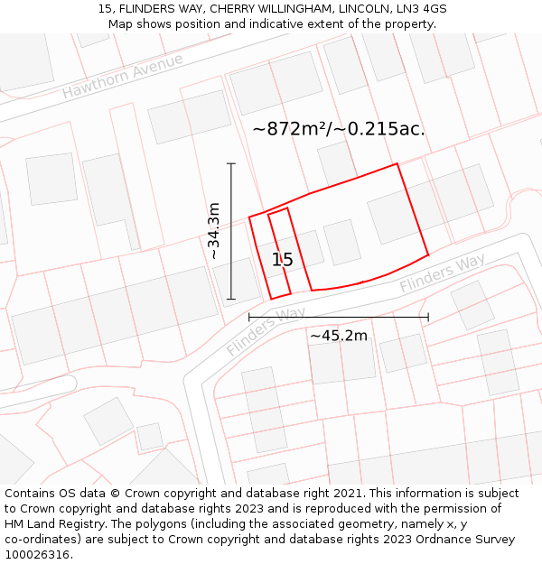 15, FLINDERS WAY, CHERRY WILLINGHAM, LINCOLN, LN3 4GS: Plot and title map