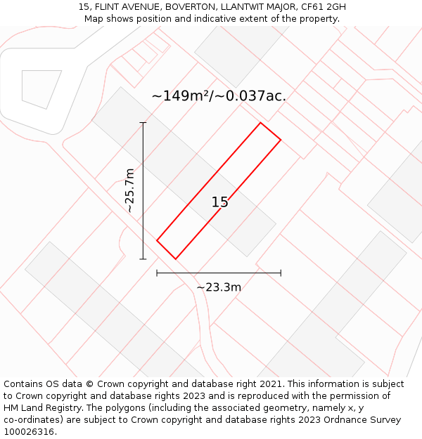 15, FLINT AVENUE, BOVERTON, LLANTWIT MAJOR, CF61 2GH: Plot and title map