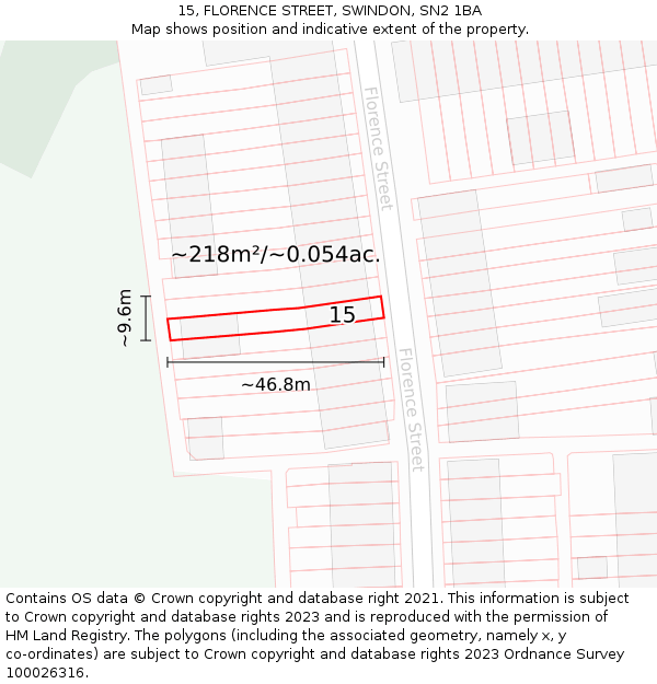 15, FLORENCE STREET, SWINDON, SN2 1BA: Plot and title map
