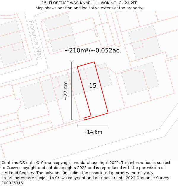 15, FLORENCE WAY, KNAPHILL, WOKING, GU21 2FE: Plot and title map