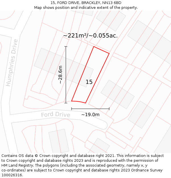 15, FORD DRIVE, BRACKLEY, NN13 6BD: Plot and title map