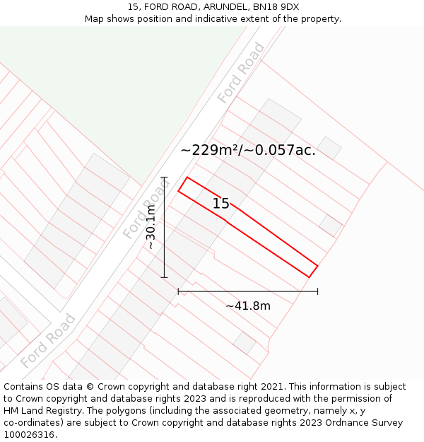 15, FORD ROAD, ARUNDEL, BN18 9DX: Plot and title map