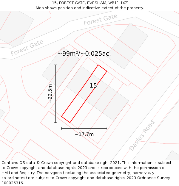 15, FOREST GATE, EVESHAM, WR11 1XZ: Plot and title map