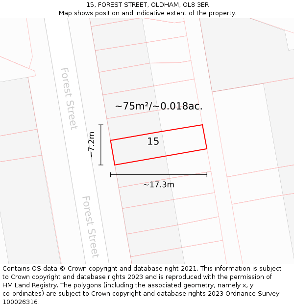15, FOREST STREET, OLDHAM, OL8 3ER: Plot and title map