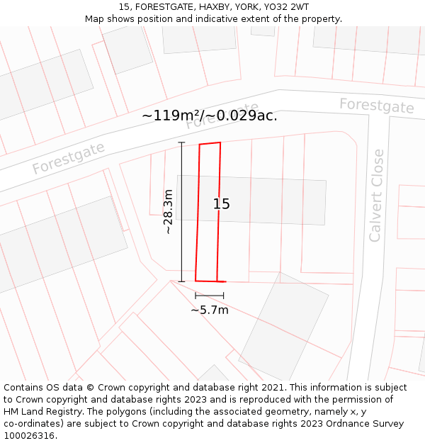 15, FORESTGATE, HAXBY, YORK, YO32 2WT: Plot and title map