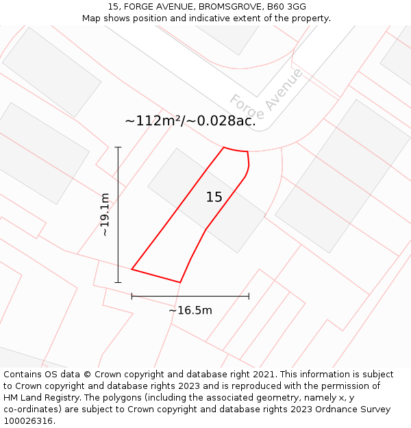 15, FORGE AVENUE, BROMSGROVE, B60 3GG: Plot and title map