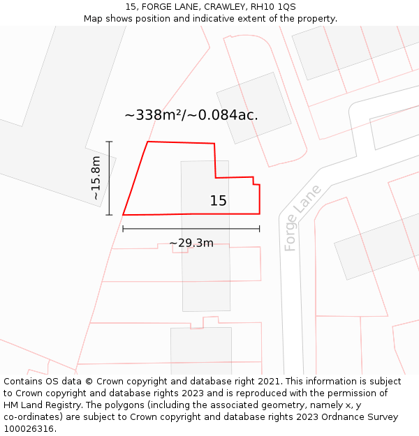 15, FORGE LANE, CRAWLEY, RH10 1QS: Plot and title map