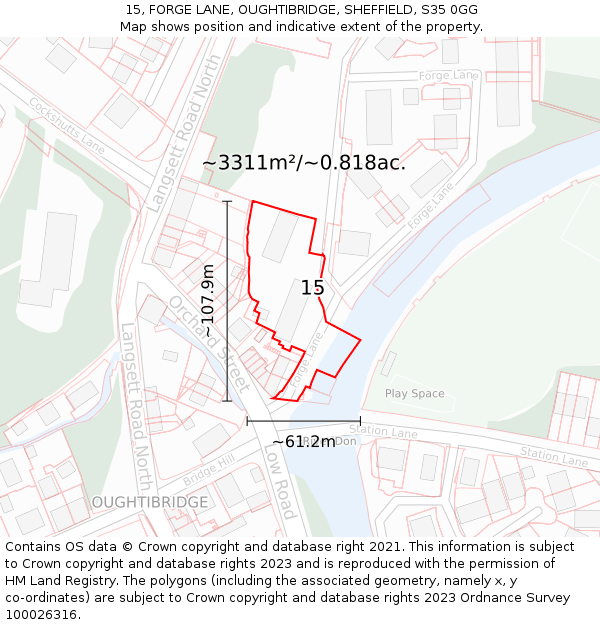 15, FORGE LANE, OUGHTIBRIDGE, SHEFFIELD, S35 0GG: Plot and title map