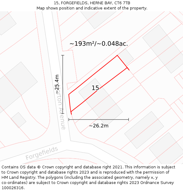 15, FORGEFIELDS, HERNE BAY, CT6 7TB: Plot and title map