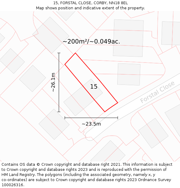 15, FORSTAL CLOSE, CORBY, NN18 8EL: Plot and title map