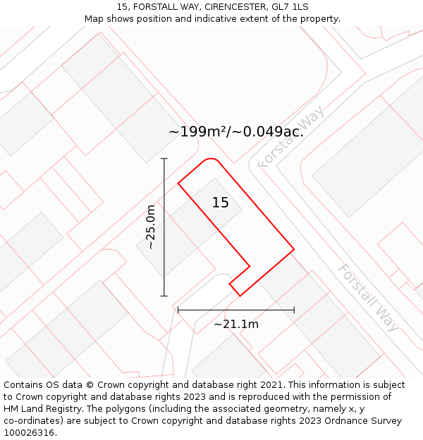 15, FORSTALL WAY, CIRENCESTER, GL7 1LS: Plot and title map