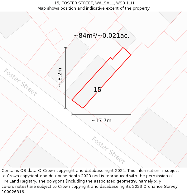 15, FOSTER STREET, WALSALL, WS3 1LH: Plot and title map