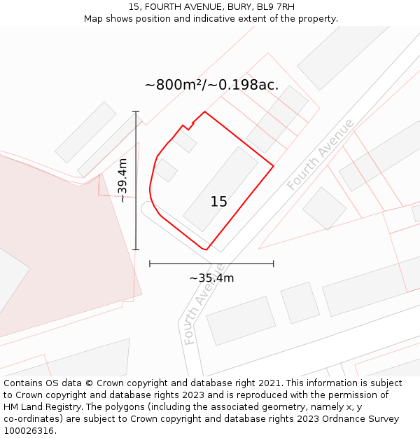15, FOURTH AVENUE, BURY, BL9 7RH: Plot and title map