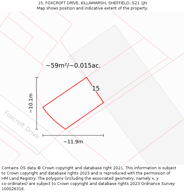 15, FOXCROFT DRIVE, KILLAMARSH, SHEFFIELD, S21 1JN: Plot and title map