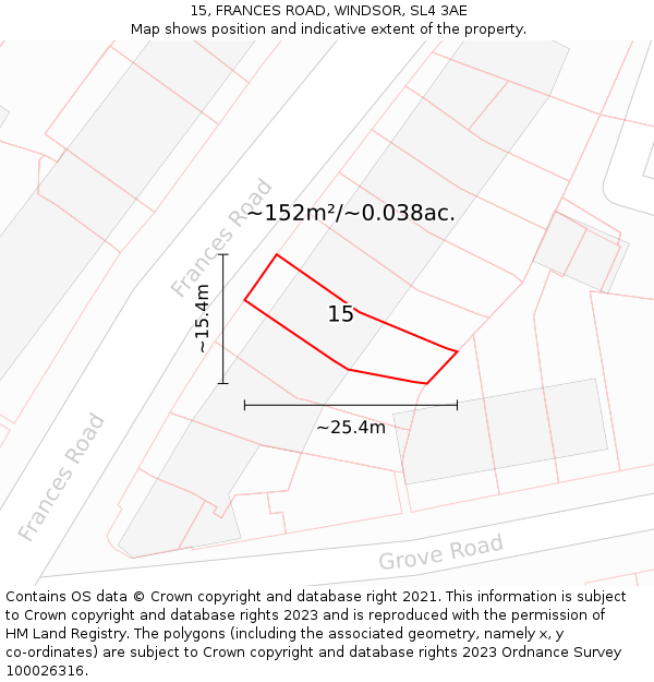 15, FRANCES ROAD, WINDSOR, SL4 3AE: Plot and title map
