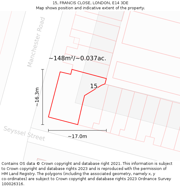 15, FRANCIS CLOSE, LONDON, E14 3DE: Plot and title map