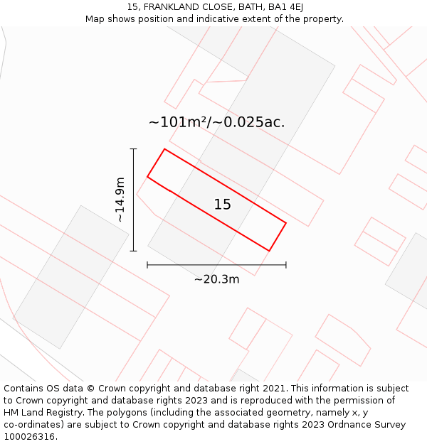 15, FRANKLAND CLOSE, BATH, BA1 4EJ: Plot and title map