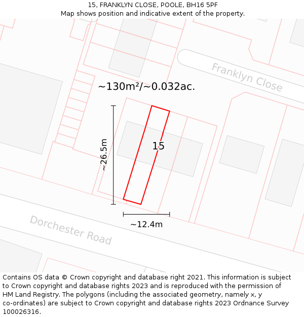 15, FRANKLYN CLOSE, POOLE, BH16 5PF: Plot and title map